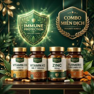 [COMBO MIỄN DỊCH] Vitamin D3+K2 + Kẽm + Vitamin C — Bộ 3 Tăng Cường Đề Kháng